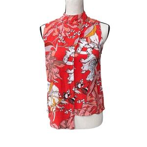 MINKPINK Red Floral High Neck Blouse
